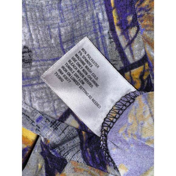 Worthington Women’s Floral Stretch Top L Yellow Purple Gray 3/4 Sleeve Blouse - Picture 7 of 9